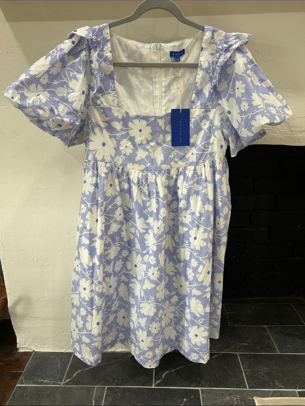 NWT Masionette Meredith Blue & White Floral Square Neck Dress